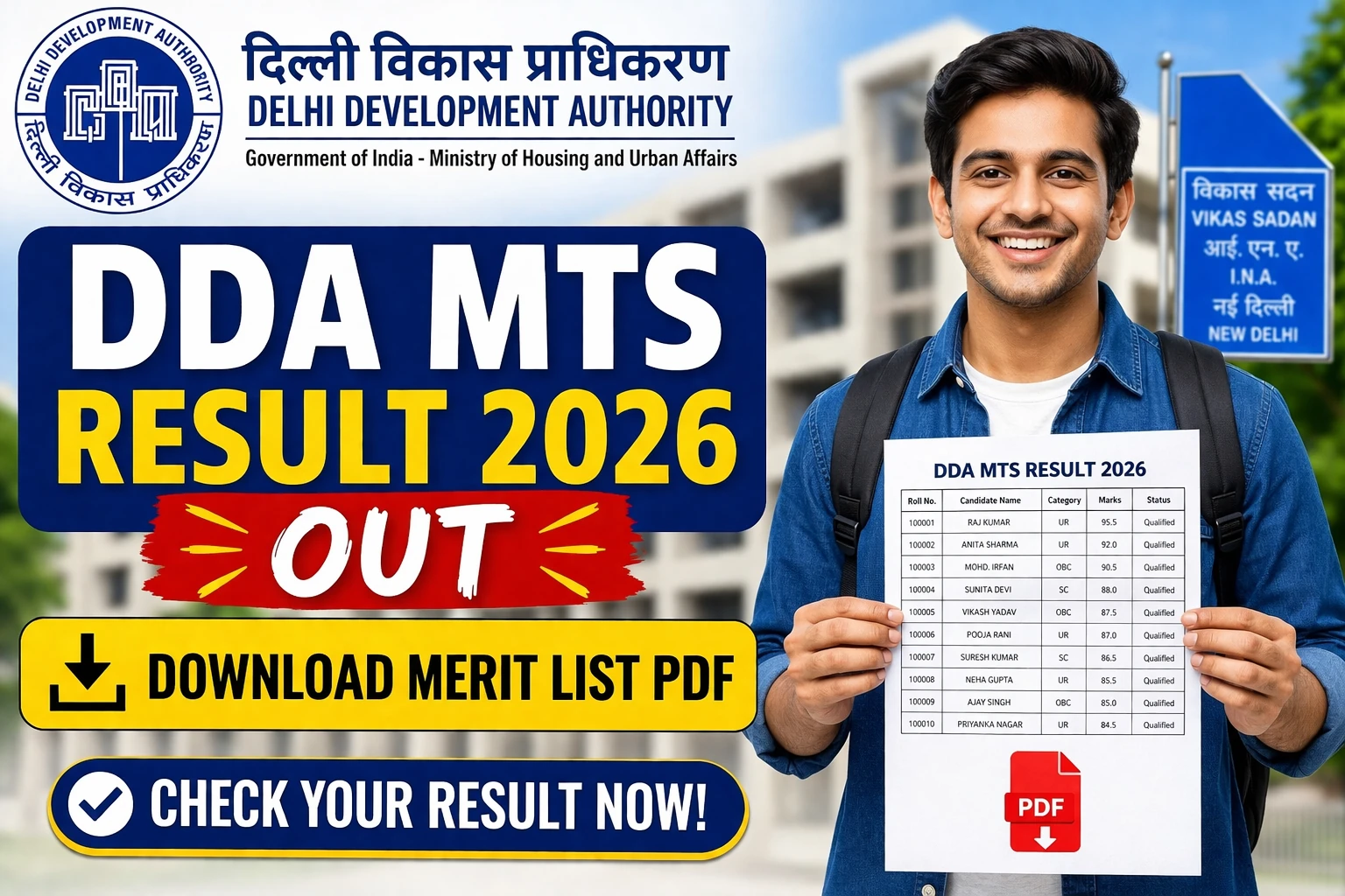 DDA MTS Final Result 2026 OUT Download Merit List PDF