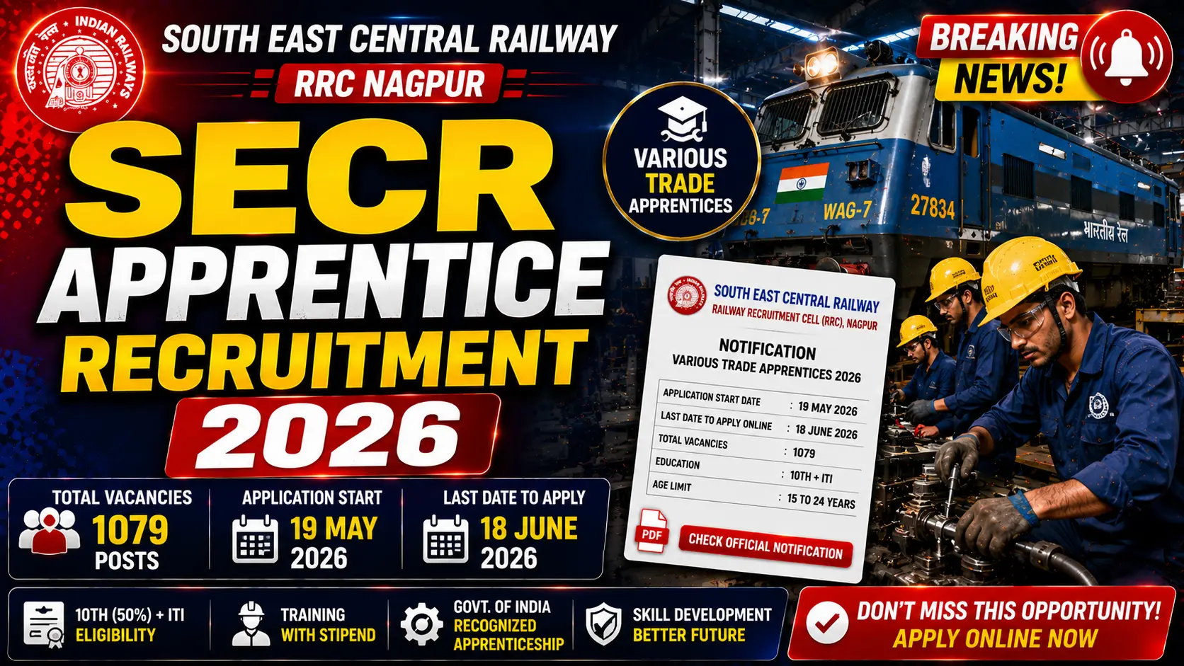 SECR Nagpur Apprentice Recruitment 2026